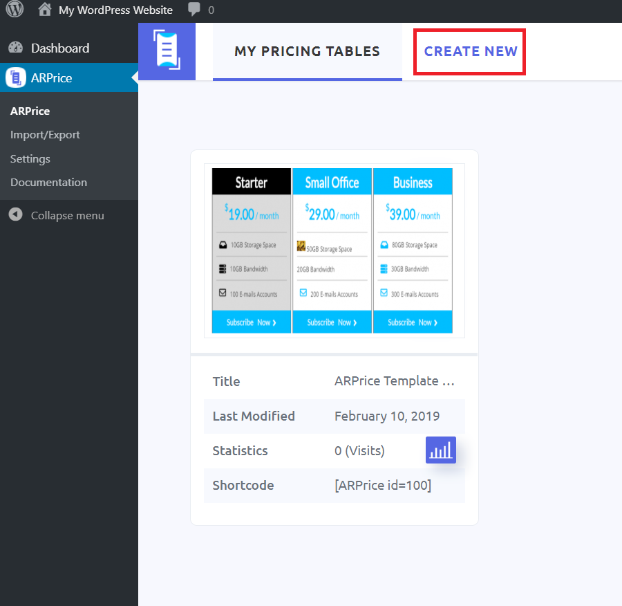 Create Pricing Table