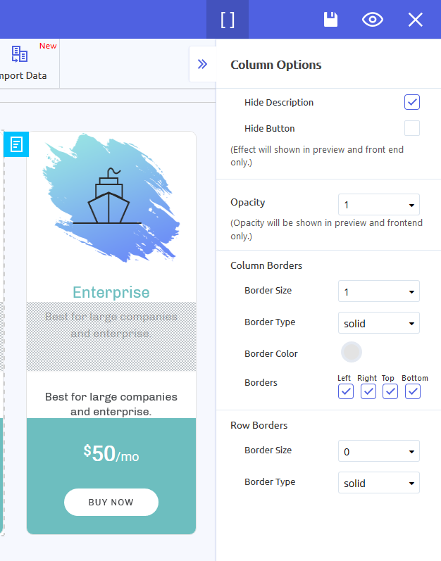 column settings