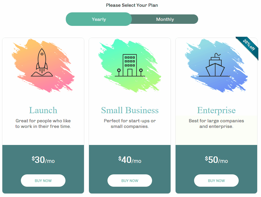 pricing table wordpress example