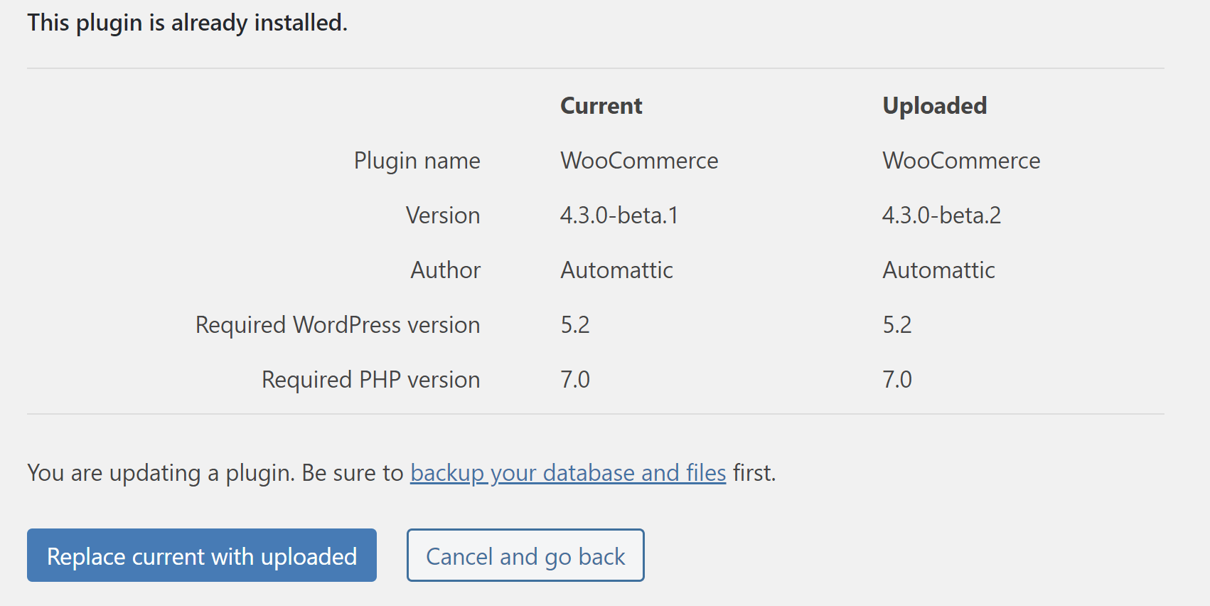 WordPress 5.5 - updating plugin by zip