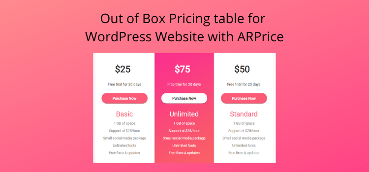 Pricing Table for a WordPress Website
