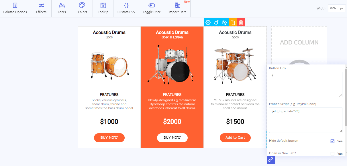 Pricing Table for a WordPress Website