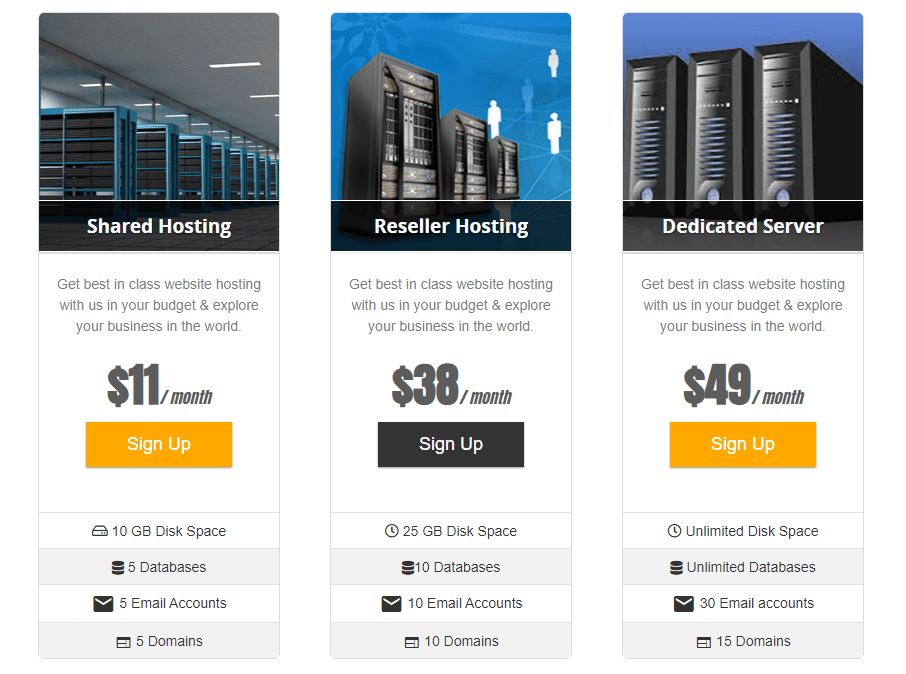 Pricing Table for a WordPress Website