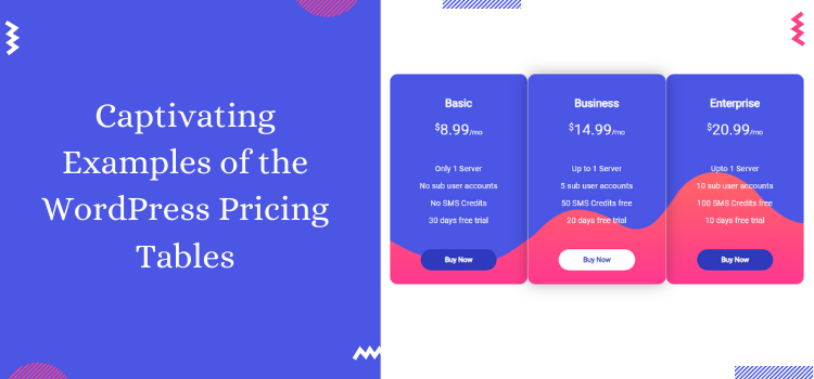 captivating examples of the WordPress pricing tables