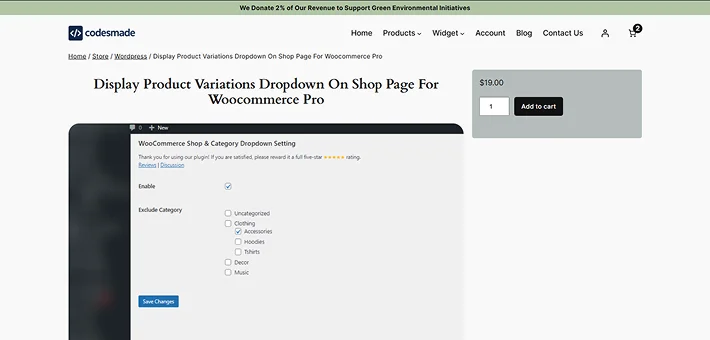 product variations dropdown on shop page