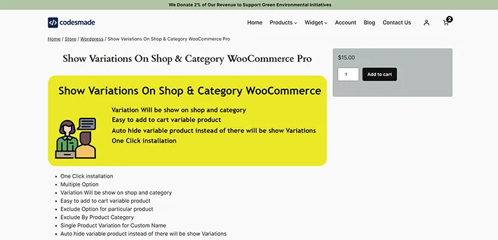 show variations on shop and category