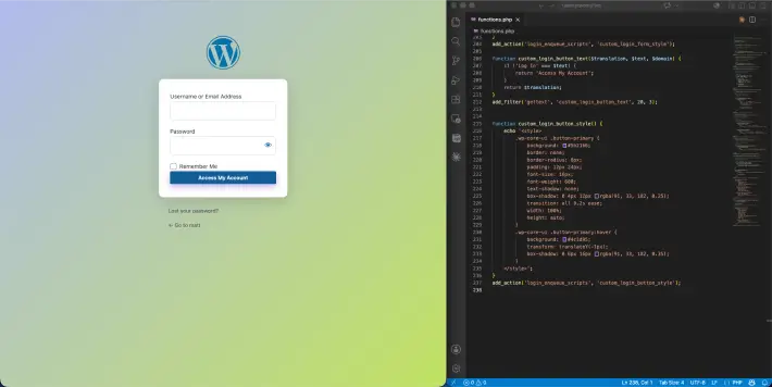 styled login button before and after