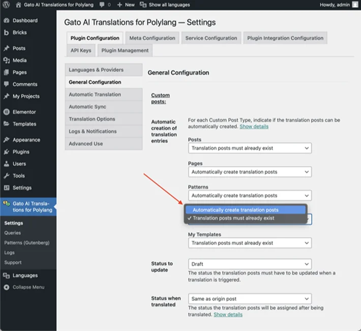 automatic creation of translation