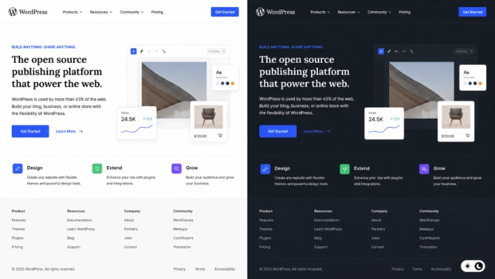 dark mode in wordpress website