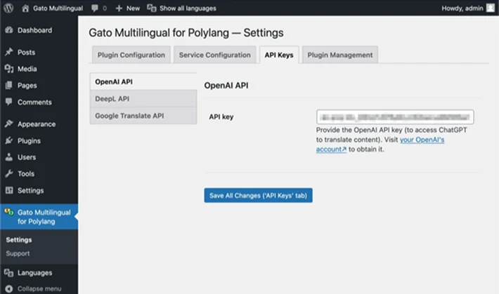 gato ai translations for polylang setting