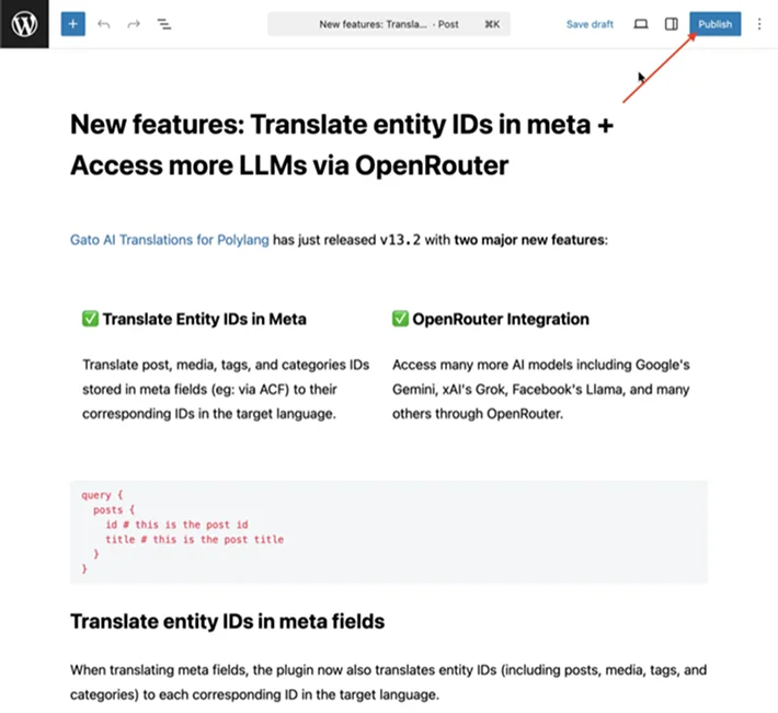 publish automatic translations